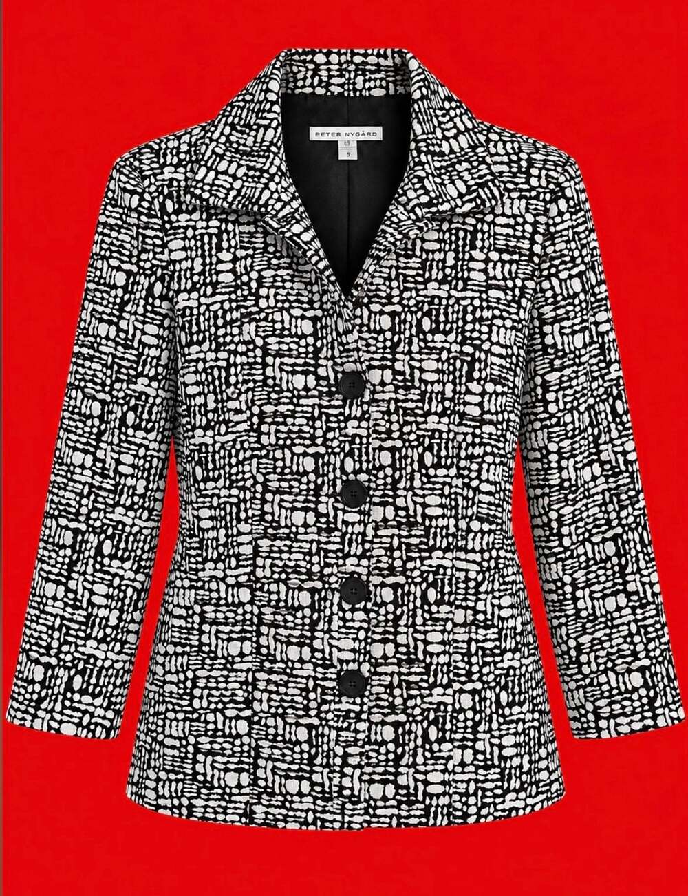 Peter Nygard Blazer Size 8 Black White Abstract Pattern Snap-up Jacket